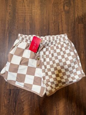 Jess Lea Women's Checkerboard Drawstring Shorts - Cream/Tan